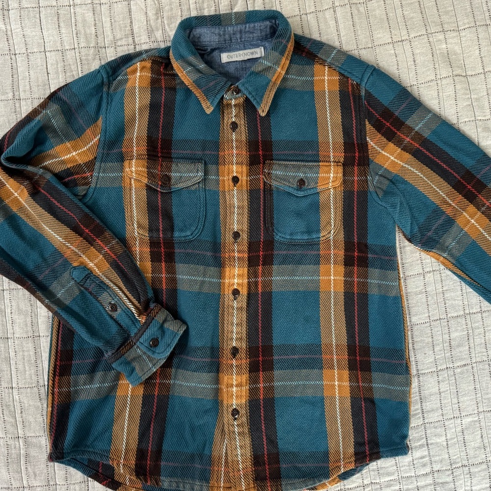 Outerknown Blanket Shirt Flannel in Mallard Bodega Plaid